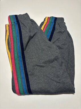 The Greii Grey & Rainbow Retro Side Stripe Cotton Jogger Sweatpants